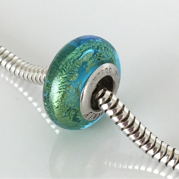 Sterling Silver .925 Collectible Murano Art Glass Bead Charm Teal Blue Green - Picture 4 of 8